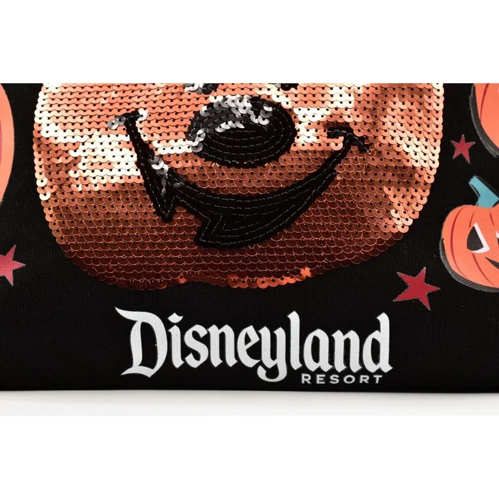 Disneyland Resort Halloween Sequin Pumpkin Mickey Mouse Open Top Tote Bag Black